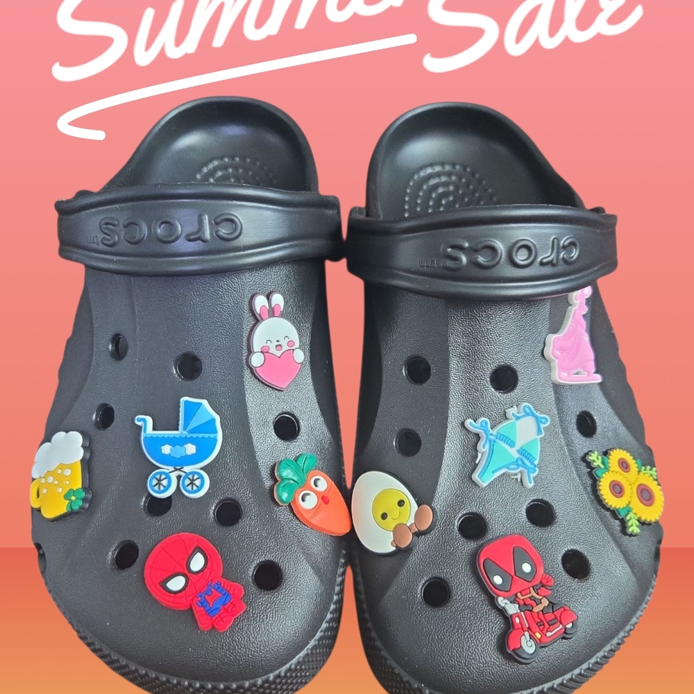Crocs Baya Black Mules with Colorful Charms M5/W7